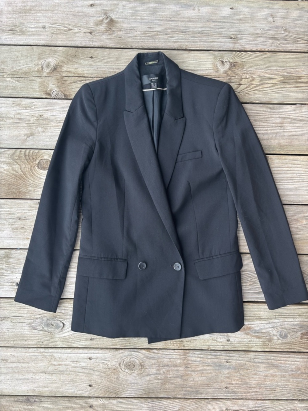 Mango Suit Black Wool Blazer Gold Cuff Button Sleeve womens Jacket Size S